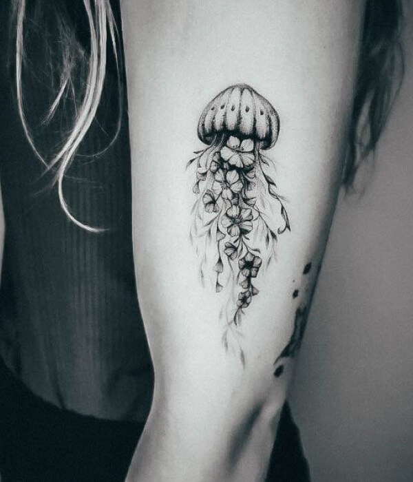 Black and white jellyfish tattoo