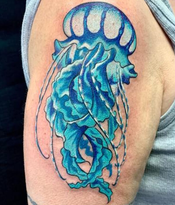 Blue jellyfish tattoo