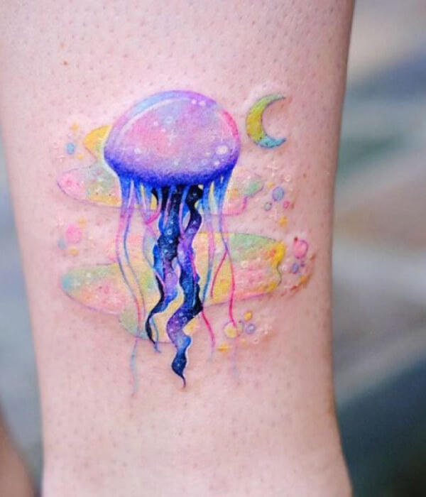 Colorful jellyfish tattoo