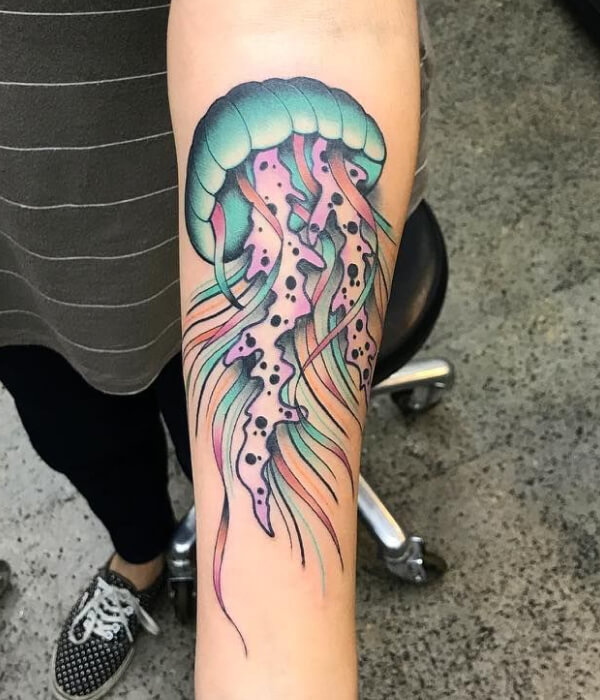 Forearm jellyfish tattoo