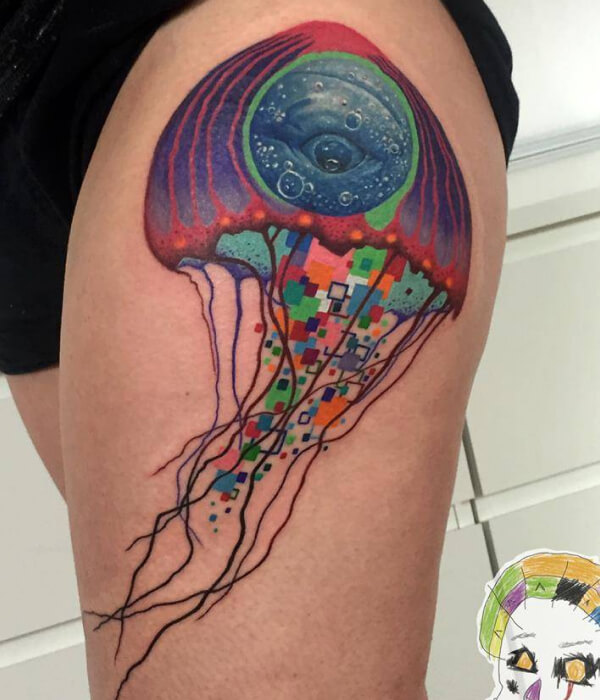 Jellyfish Tattoo on Thigh