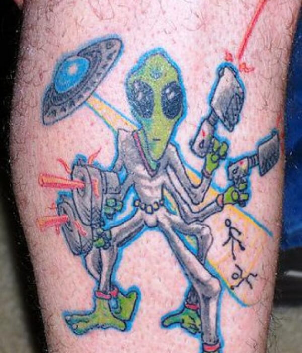 Shooting alien tattoo