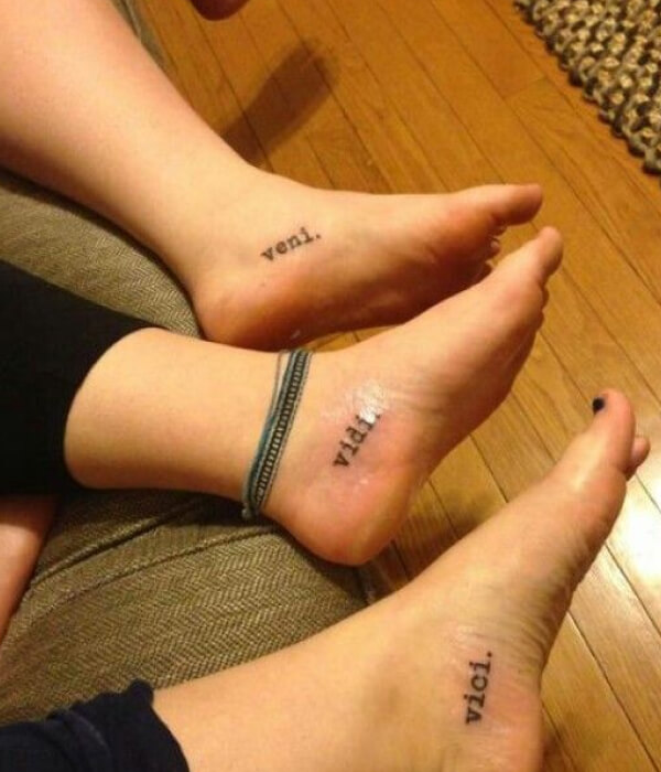 Veni Vidi Vici tattoo on the foot