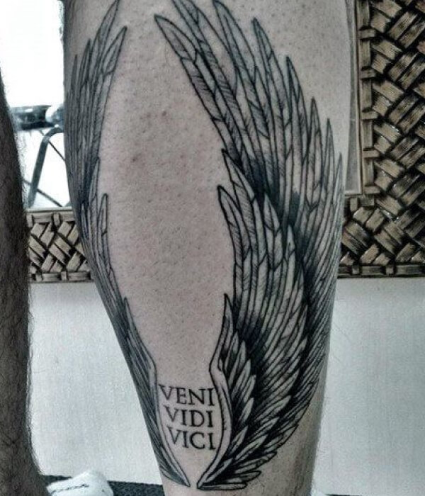 Veni Vidi Vici tattoo on the leg