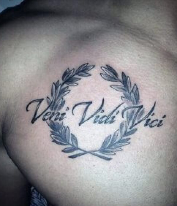Veni Vidi Vici tattoo with angel wings
