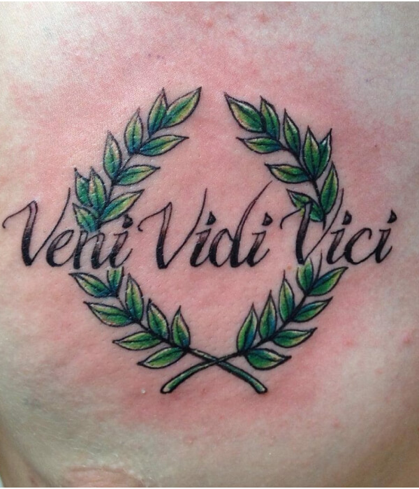 Veni Vidi Vici tattoo with leaves
