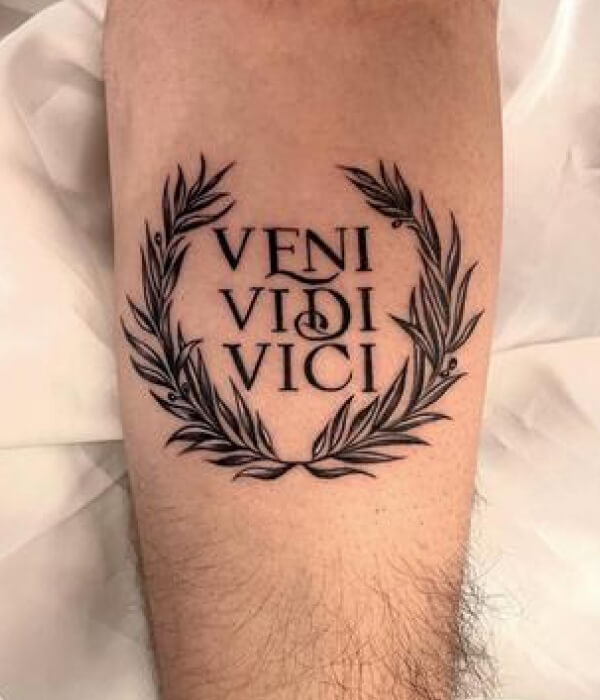 Veni Vidi vici tattoo with cross