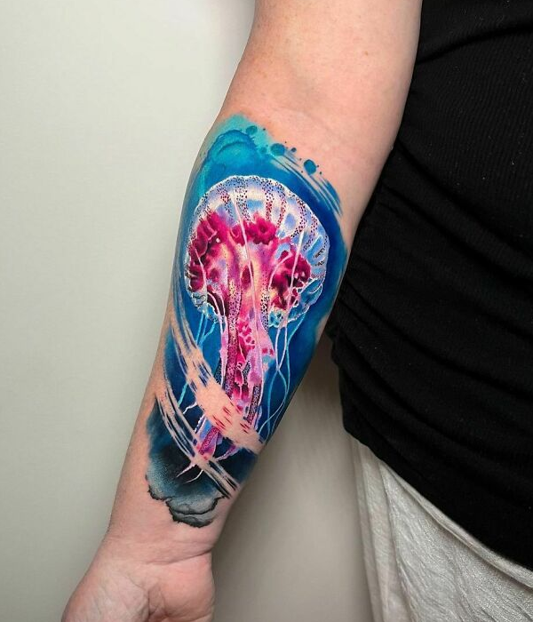 Watercolor jellyfish tattoo