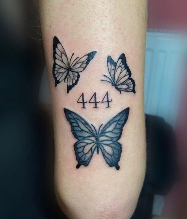 444 angel number tattoo with butterflies