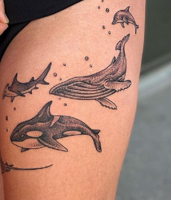 Baby and Father dolphin tattooBaby and Father dolphin tattoo