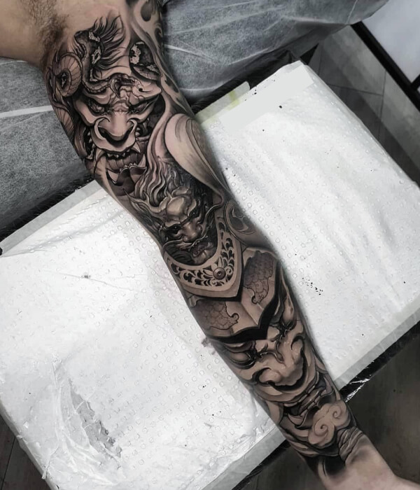Black and white Samurai Yakuza tattoo