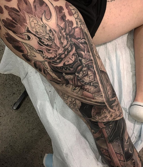 Black and white Samurai Yakuza tattoo