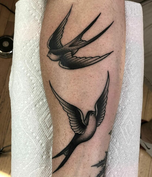 Black and white sparrow tattoo