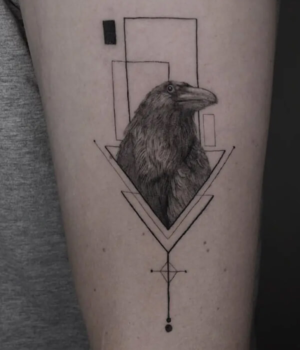 Black raven tattoo with chains