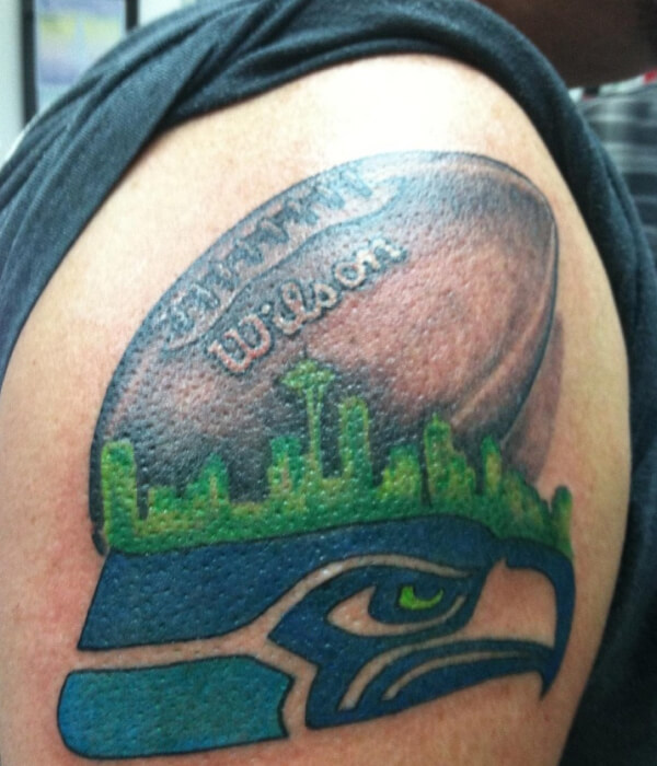 Blue Green Seattle Seahawks tattoo
