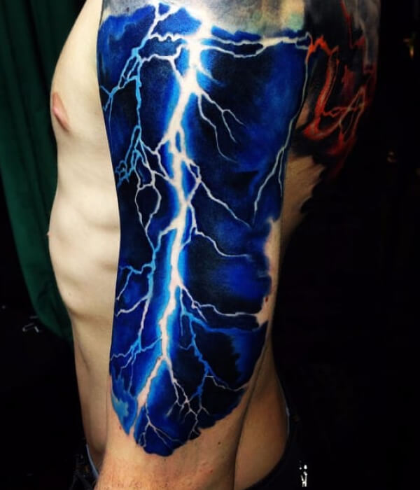 Blue lightning tattoo