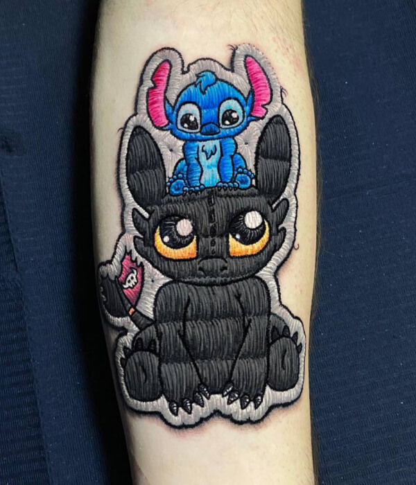 Cartoon-inspired stitch tattoo