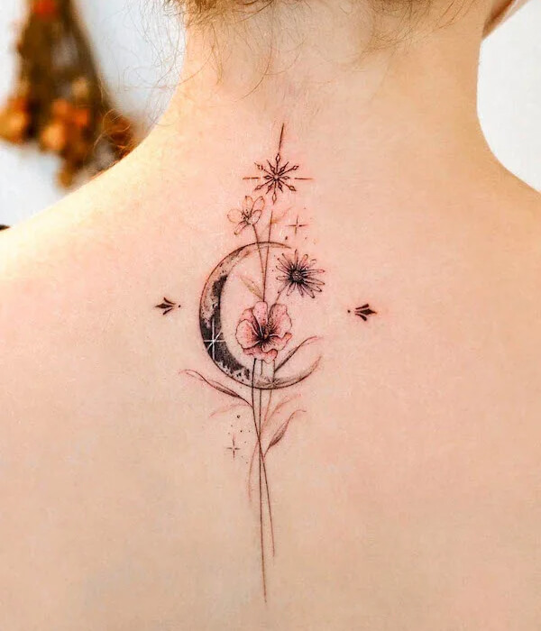 Daisy tattoo with the moon