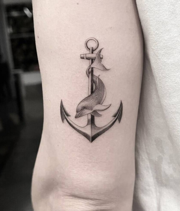 Dolphin tattoo with anchor