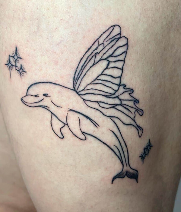 Dolphin tattoo with butterfly