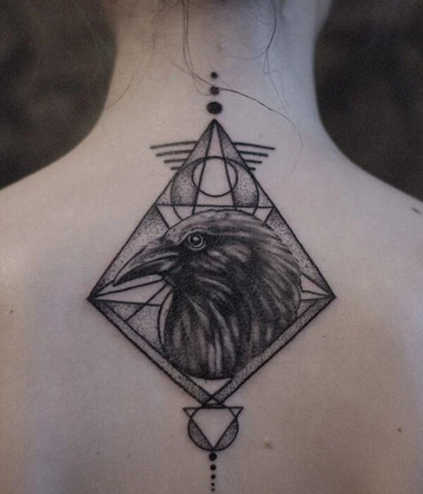 Geometric raven tattoo