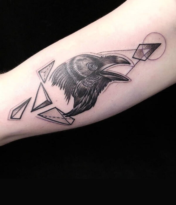 Geometric raven tattoo