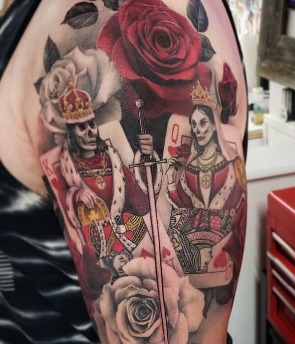 King and Queen Tattoo with Rose