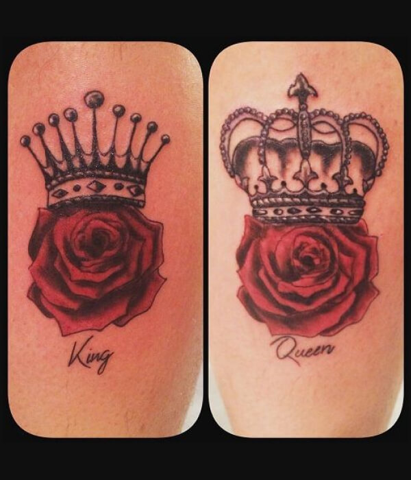 King and Queen Tattoo with Rose
