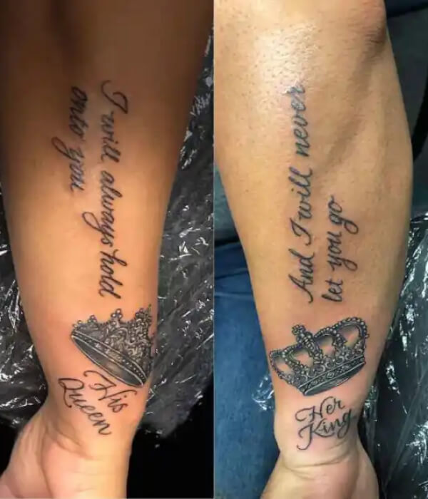 King and Queen tattoo with a quote