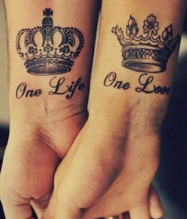 King and Queen tattoo with a quote