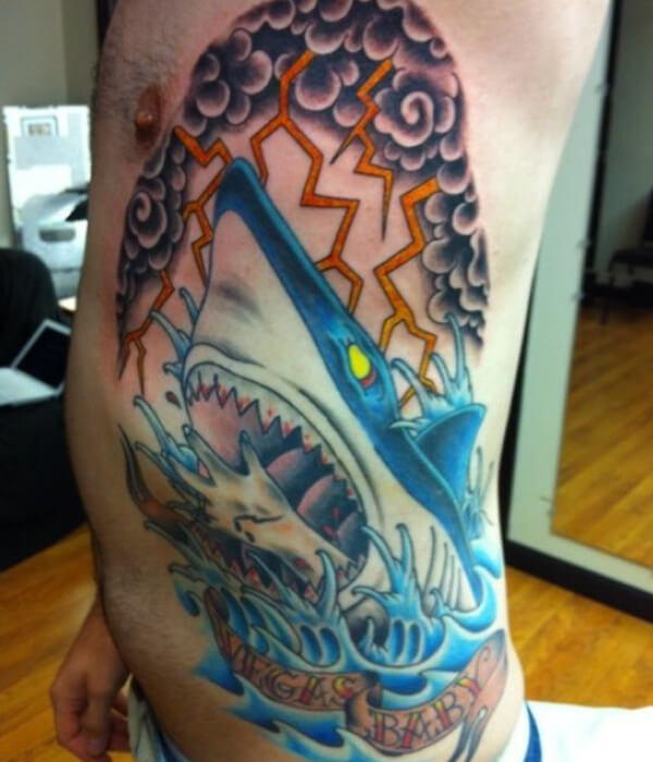 Lightning tattoo with a shark