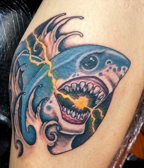 Lightning tattoo with a shark
