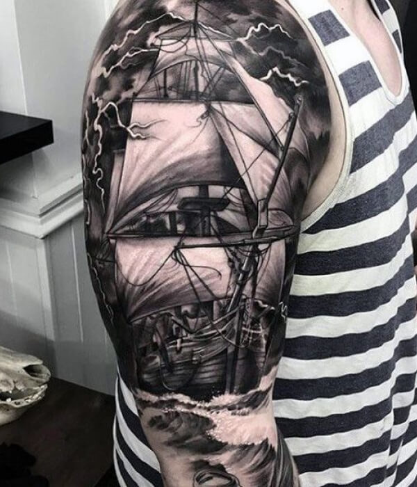 Lightning tattoo with boat