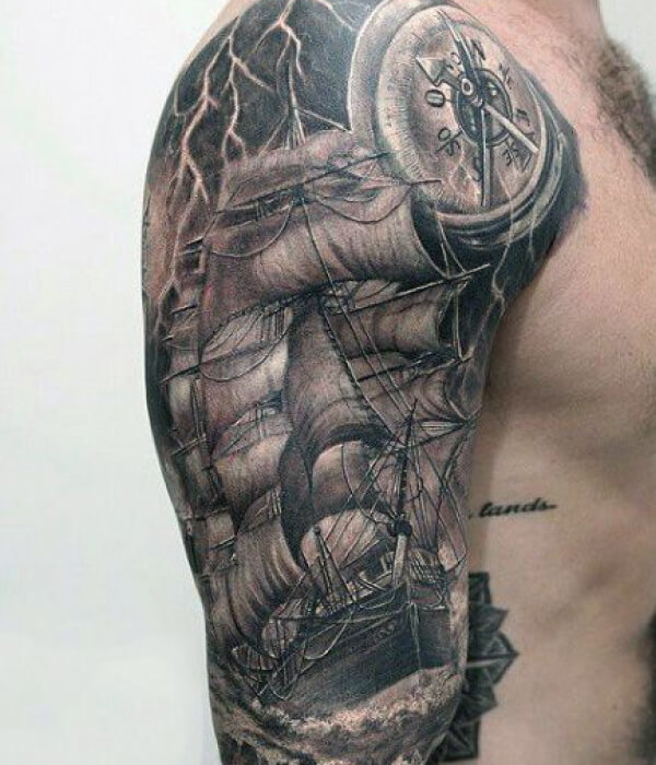 Lightning tattoo with boat