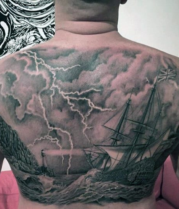 Lightning tattoo with ship and anchor