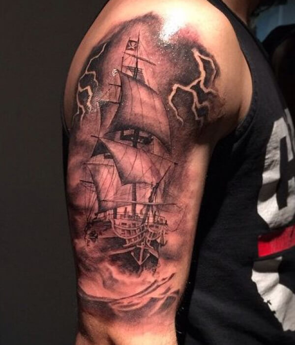 Lightning tattoo with ship and anchor