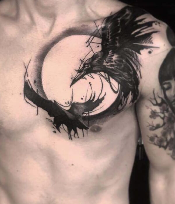 Moon raven tattoo
