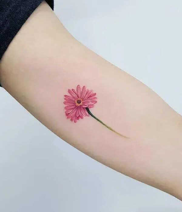 Pink daisy tattoo