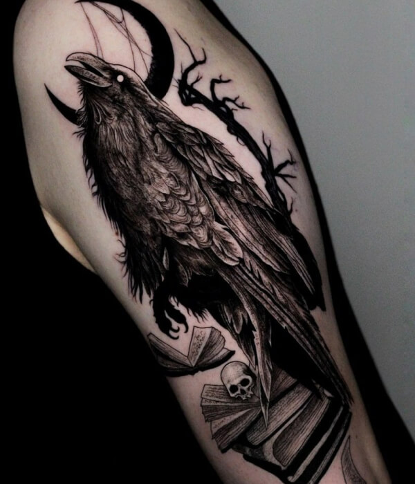 Realistic raven tattoo