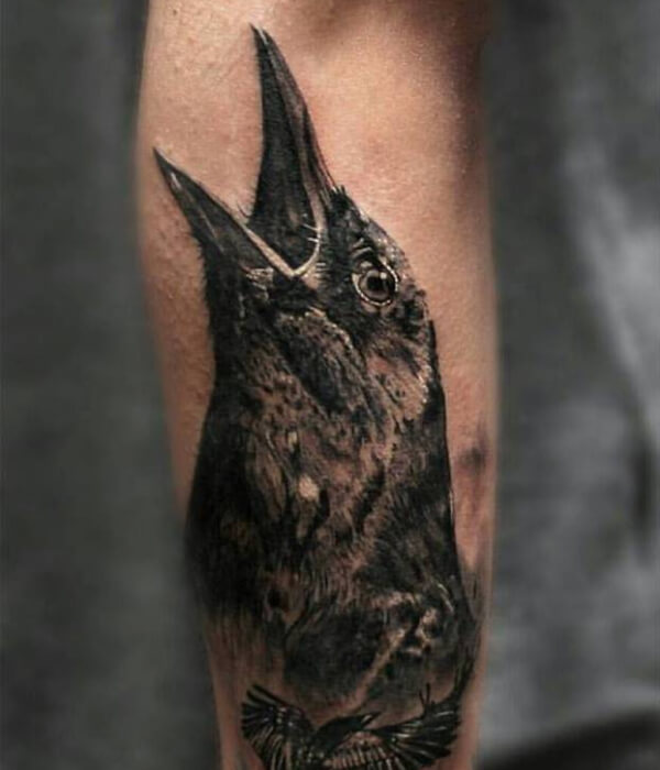 Realistic raven tattoo