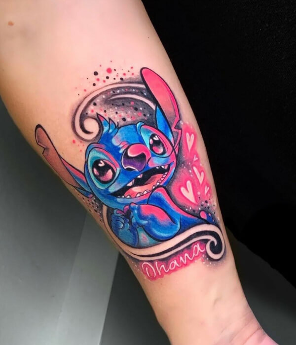 Red and blue stitch tattoo