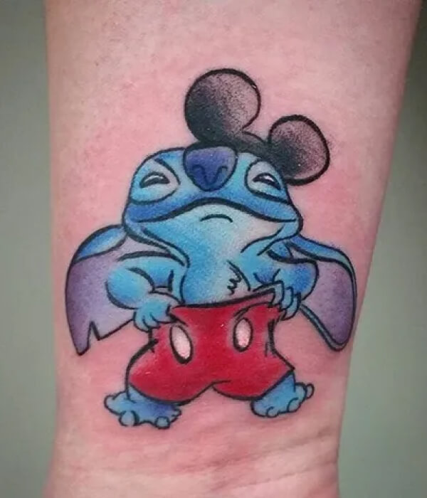 Red and blue stitch tattoo