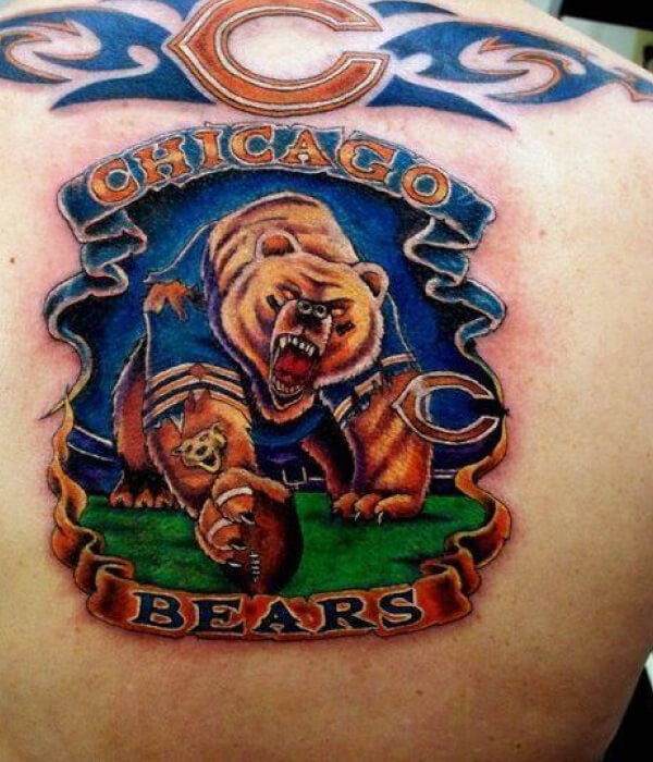 Ripped-skin Chicago Bears tattoo