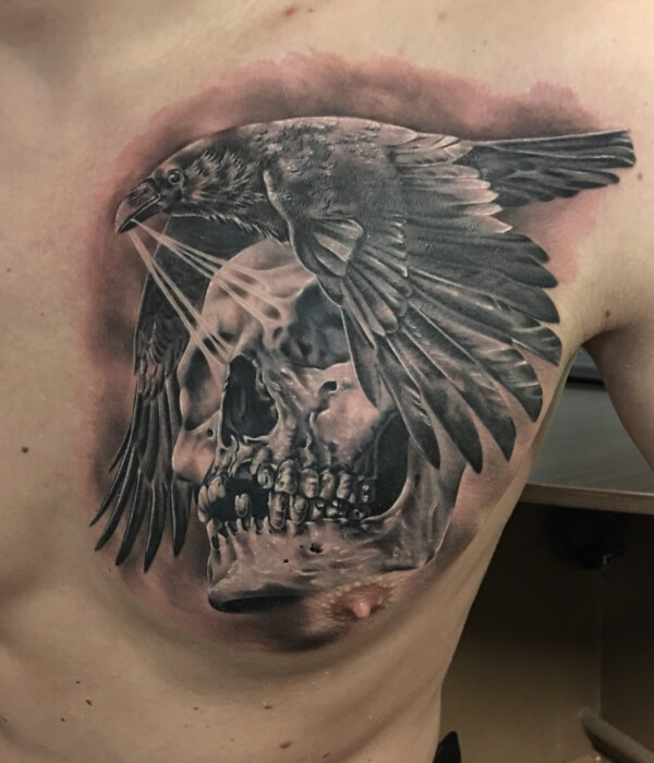 Skull raven tattoo