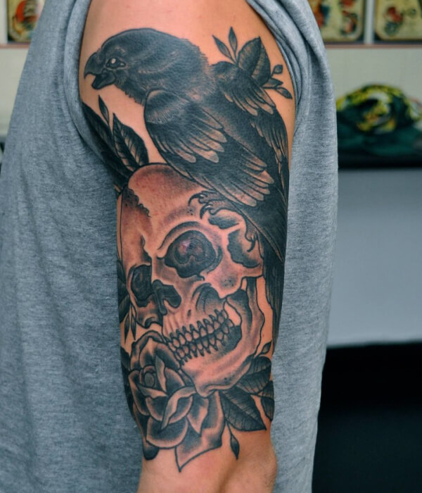 Skull raven tattoo