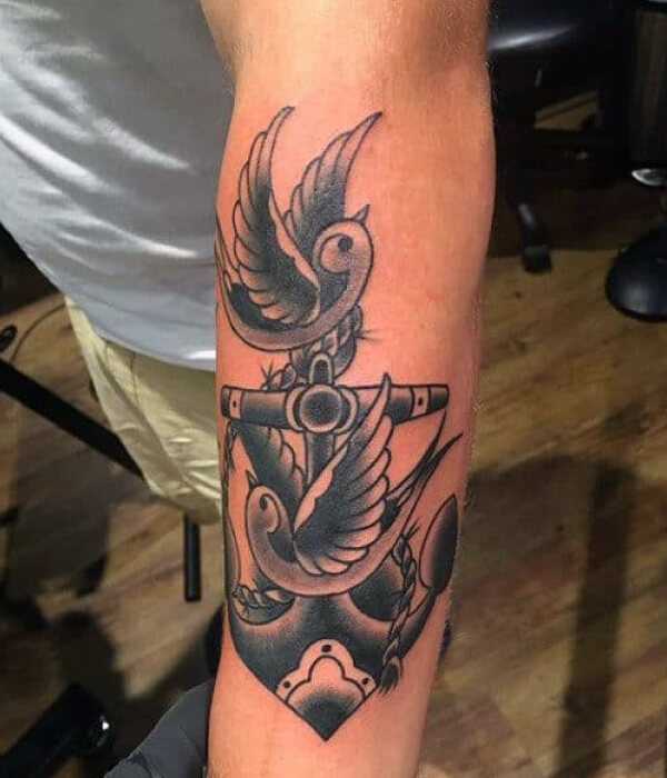 Sparrow tattoo with anchor