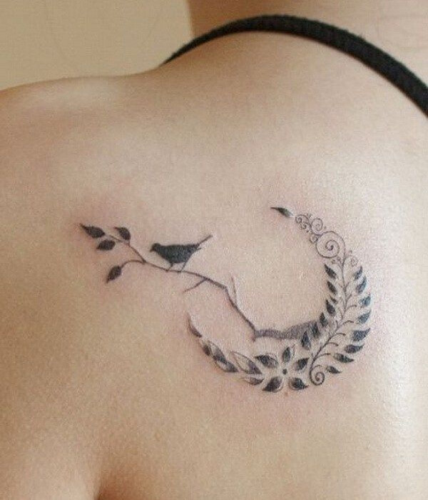 Sparrow tattoo with the moon