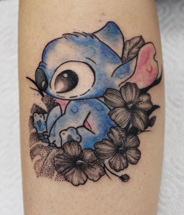 Stitch tattoo with flower