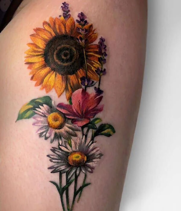 Sunflower with daisy tattoo