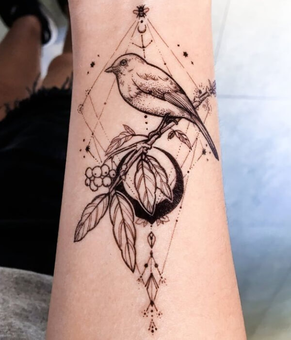 Swallow bird tattoo with moon